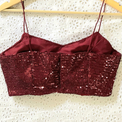 Yadnye: Sleeveless Sequin Crop Top With Princess Cut Blouse