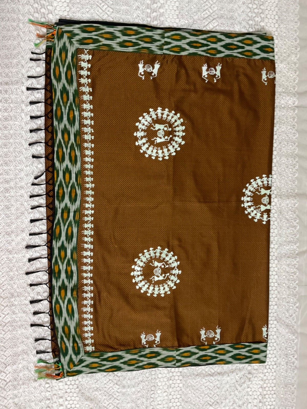 Aahilya – Mustard Khann Saree with Warli Motifs & Ikkat Blouse