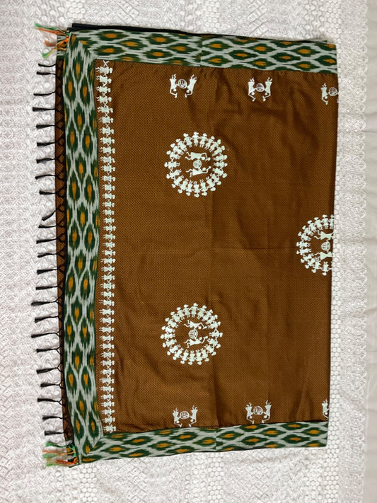 Aahilya – Mustard Khann Saree with Warli Motifs & Ikkat Blouse