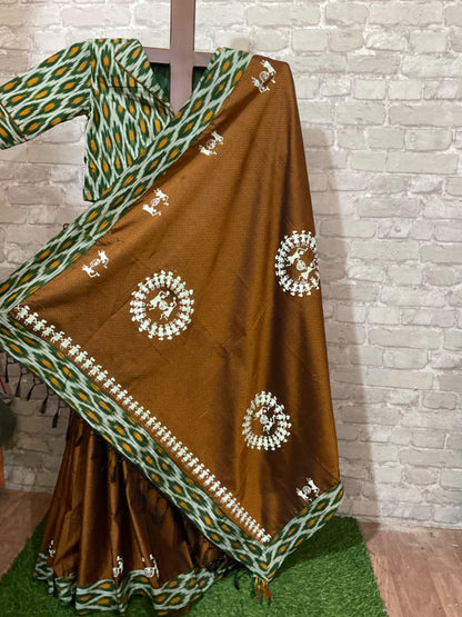Aahilya – Mustard Khann Saree with Warli Motifs & Ikkat Blouse