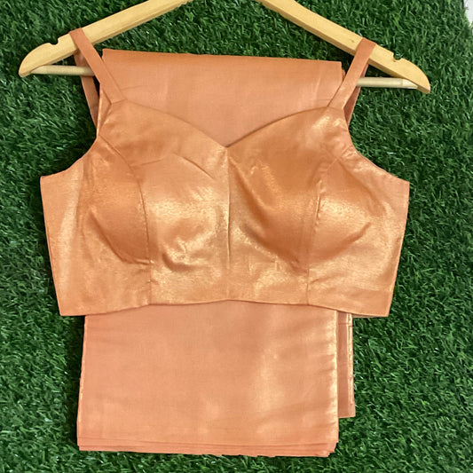 Shimmery Chiffon Saree with Stitched Sleeveless Blouse