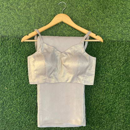 Shimmery Chiffon Saree with Stitched Sleeveless Blouse