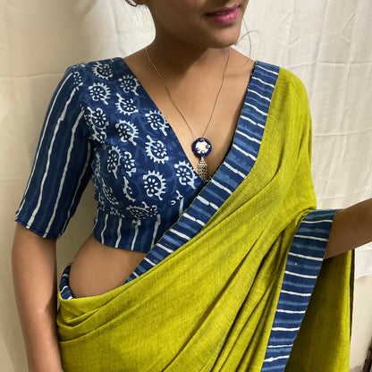 Sanchi-Indigo V-Neck Cotton blouse