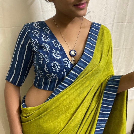 Sanchi-Indigo V-Neck Cotton blouse