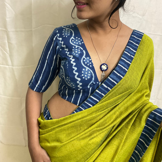 Sanchi- indigo v-neck blouse