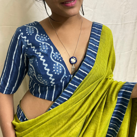 Sanchi- indigo v-neck blouse