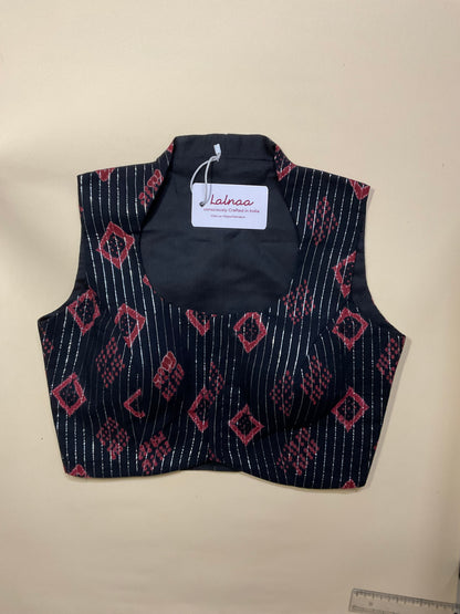 ADDA  Ikat Stripe Blouse – Black with Red Motifs