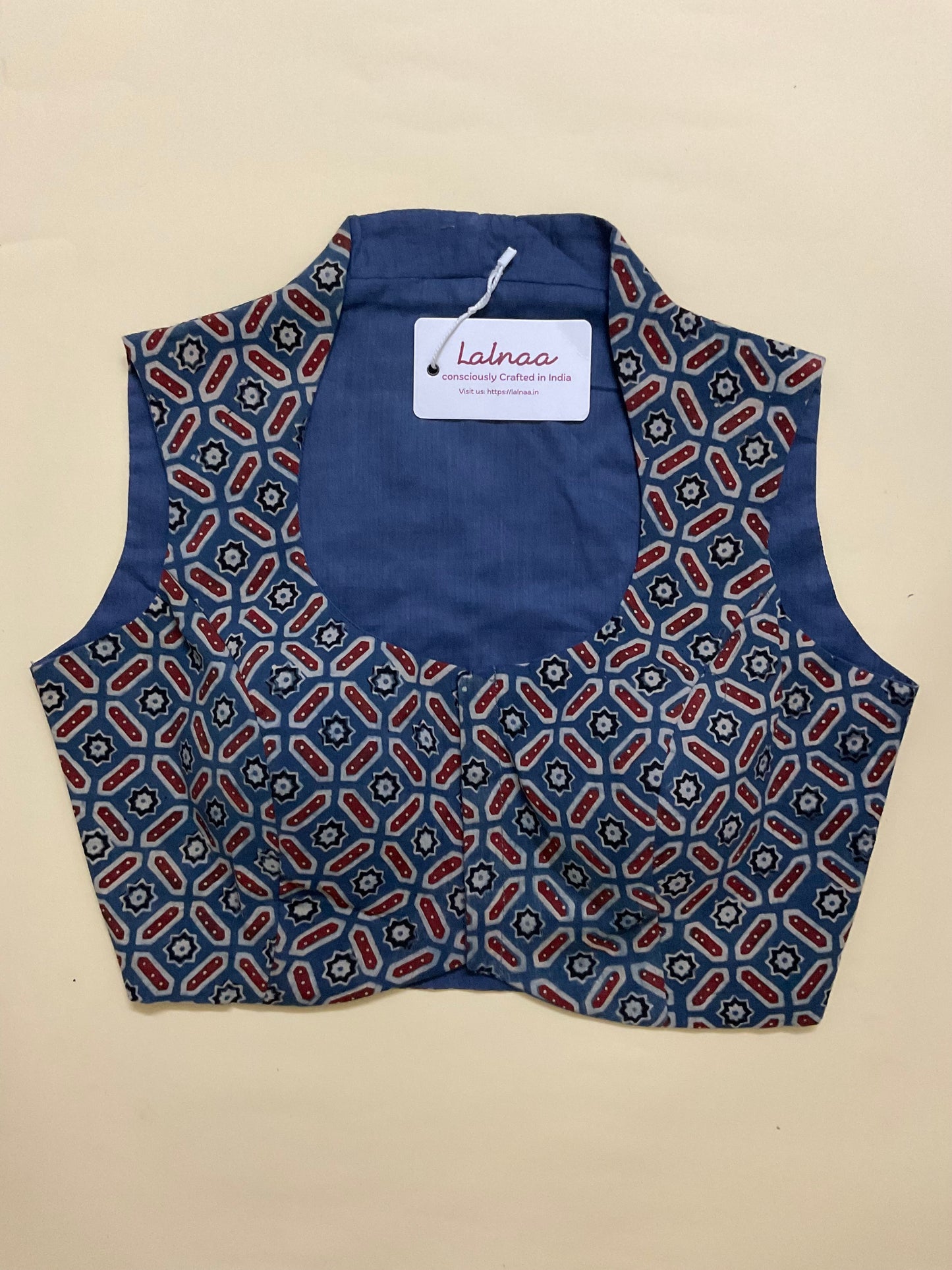 ADDA Ajrakh-Inspired Blouse – Blue Geometric Print