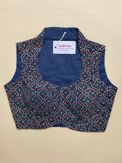 ADDA Ajrakh-Inspired Blouse – Blue Geometric Print