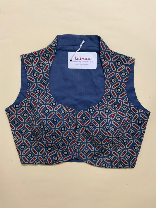 ADAA Ajrakh-Inspired Blouse – Blue Geometric Print