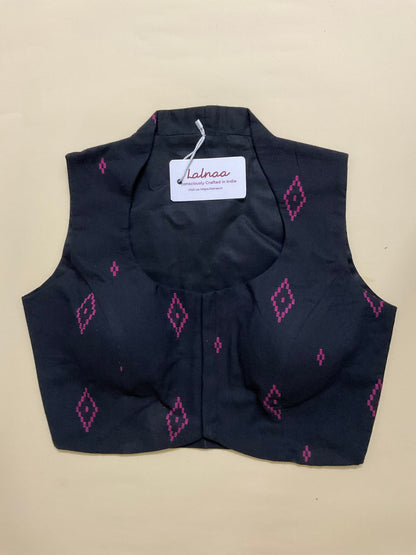 ADDA Ikat Blouse – Black & Magenta