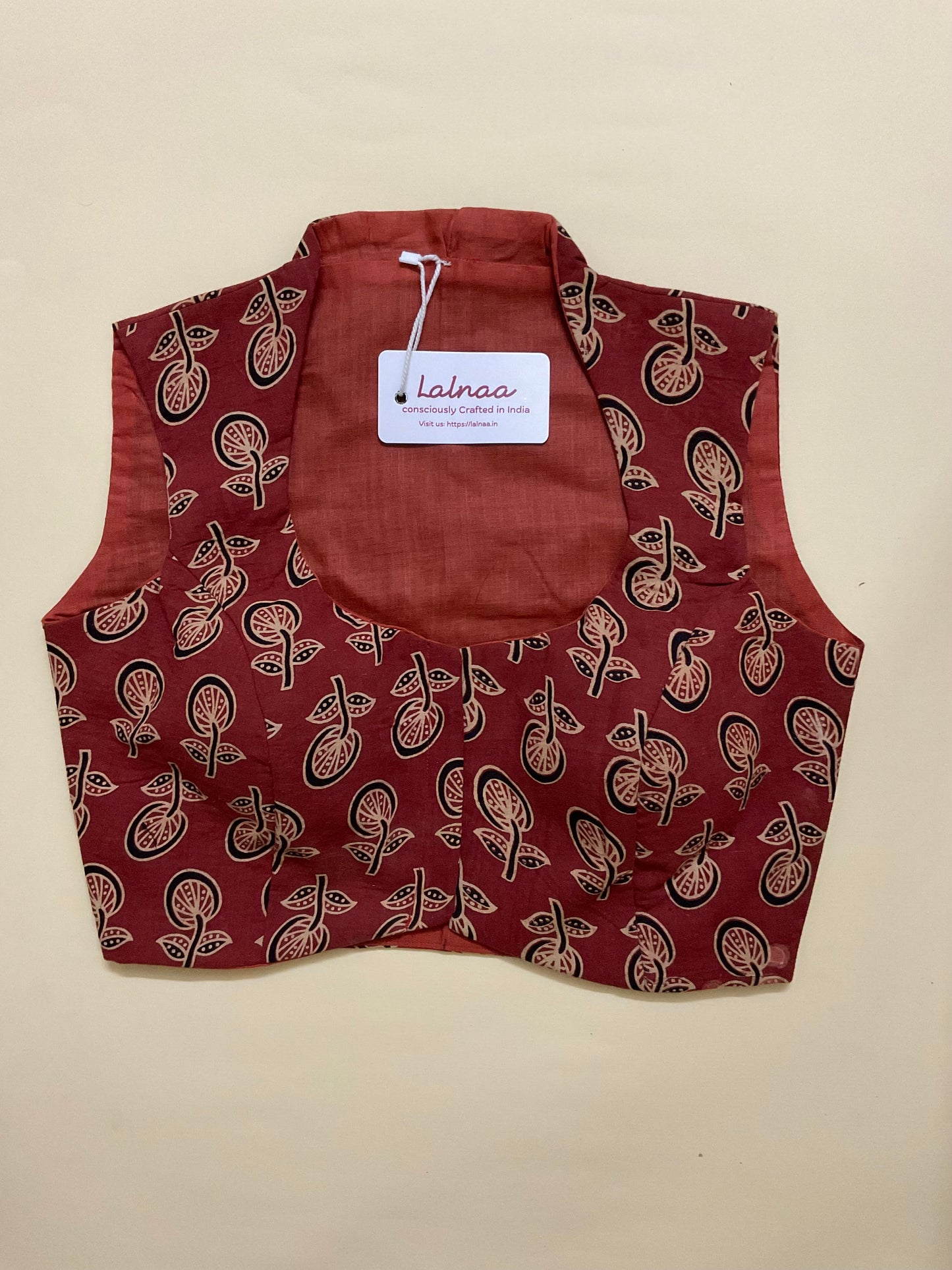 ADDA Cotton Blouse – Rust Handblock Inspired Print