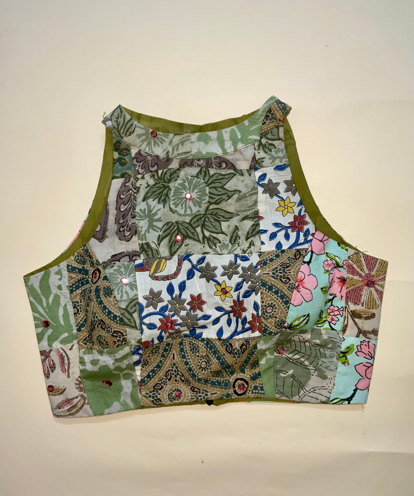 Reva Patchwork Blouse – Green/ yellow