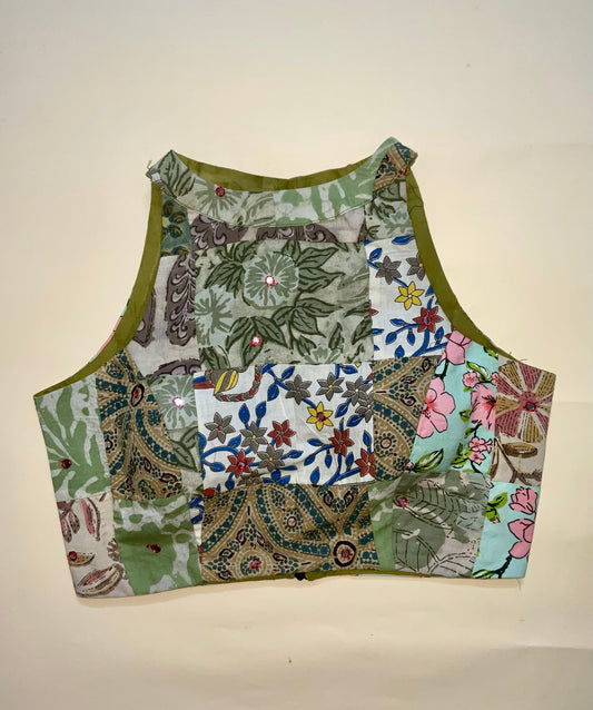 Reva Patchwork Blouse – Green/ yellow