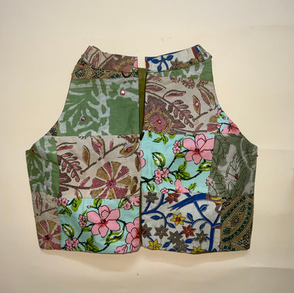 Reva Patchwork Blouse – Green/ yellow