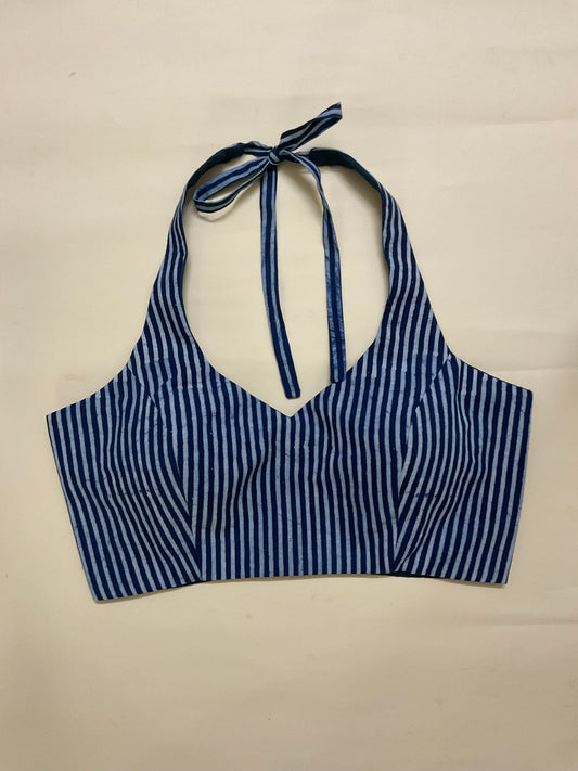 MAYA- halter indigo stripes blouses