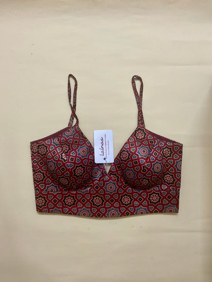 Ajrak Gazi Silk Spaghetti Blouse – Padded, Structured Fit