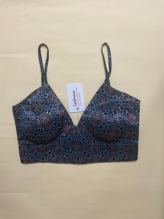 Kaira- rich blue ajrakh spaghetti blouse