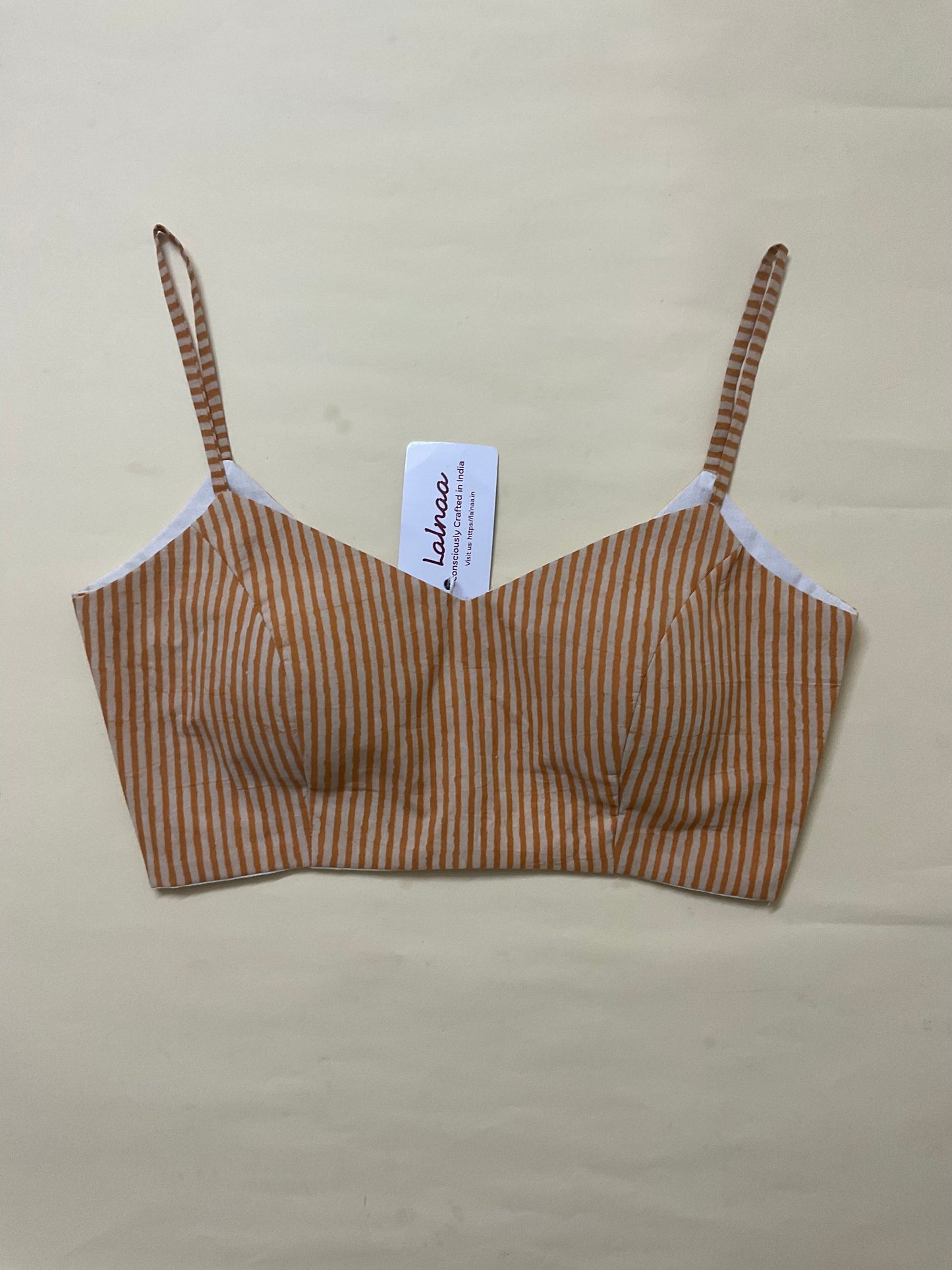 Yellow stripped cotton spaghetti blouse with fusing
