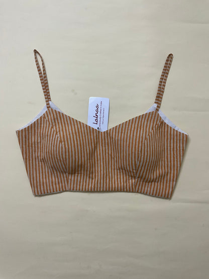 Yellow stripped cotton spaghetti blouse with fusing