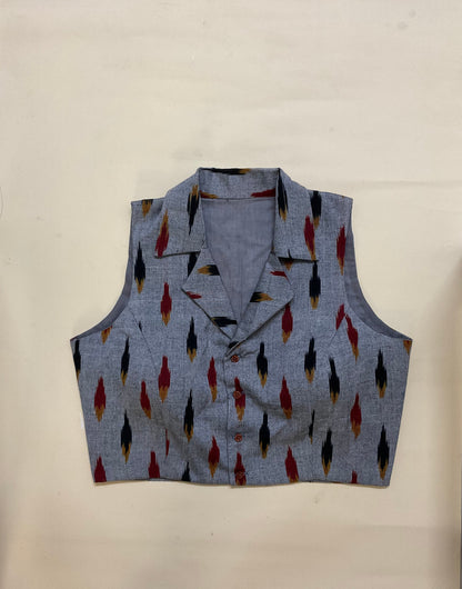 Ikkat blazer-collar fusing blouse