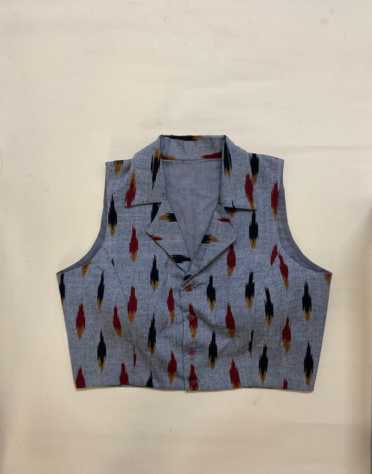 Ikkat blazer-collar fusing blouse