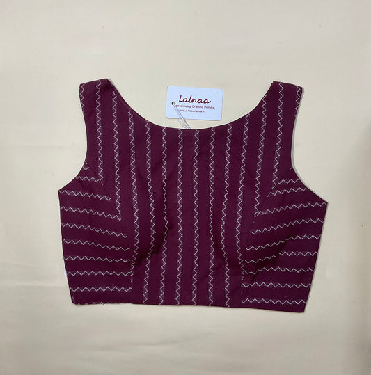 Riya -Handloom Odisha Ikat Cotton Blouse in Maroon & White