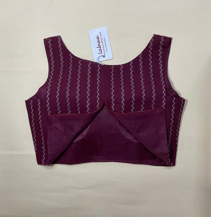 Riya -Handloom Odisha Ikat Cotton Blouse in Maroon & White