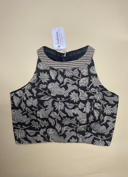 Reva -black KalamKari and stripped coller blouse/crop top