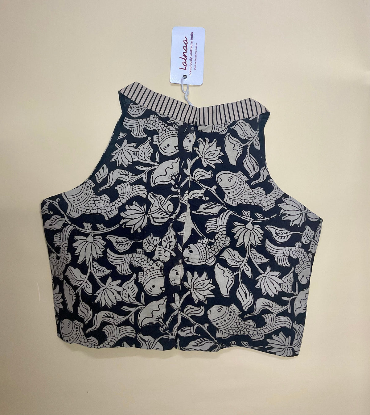 Reva -black KalamKari and stripped coller blouse/crop top