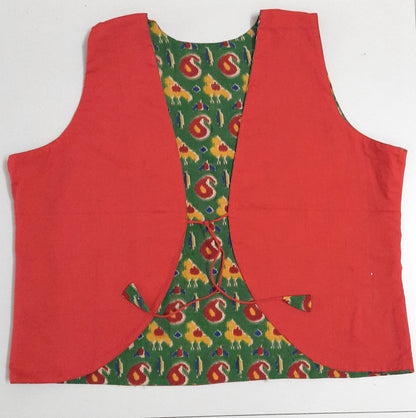 Dual Mode Reversible Cotton Jacket in Red and Green Ikat