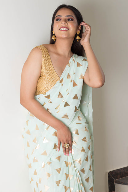 Foil Print Georgette Saree - Pastel Shades with Lily Silk Accents