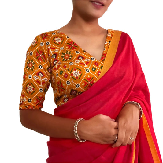 NAVELI – Mustard Yellow Patola Print Backless Blouse