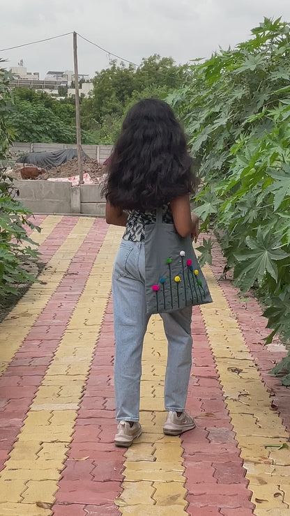 Bella- hand embroidered shoulder tie-up indigo vest