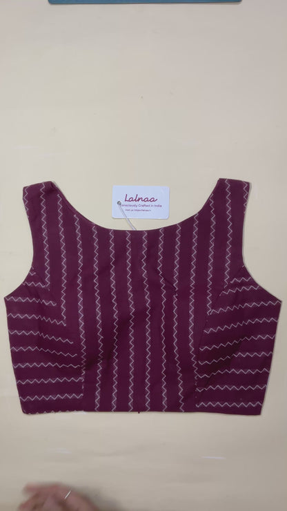 Riya -Handloom Odisha Ikat Cotton Blouse in Maroon & White