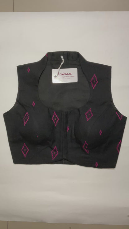 ADDA Ikat Blouse – Black & Magenta