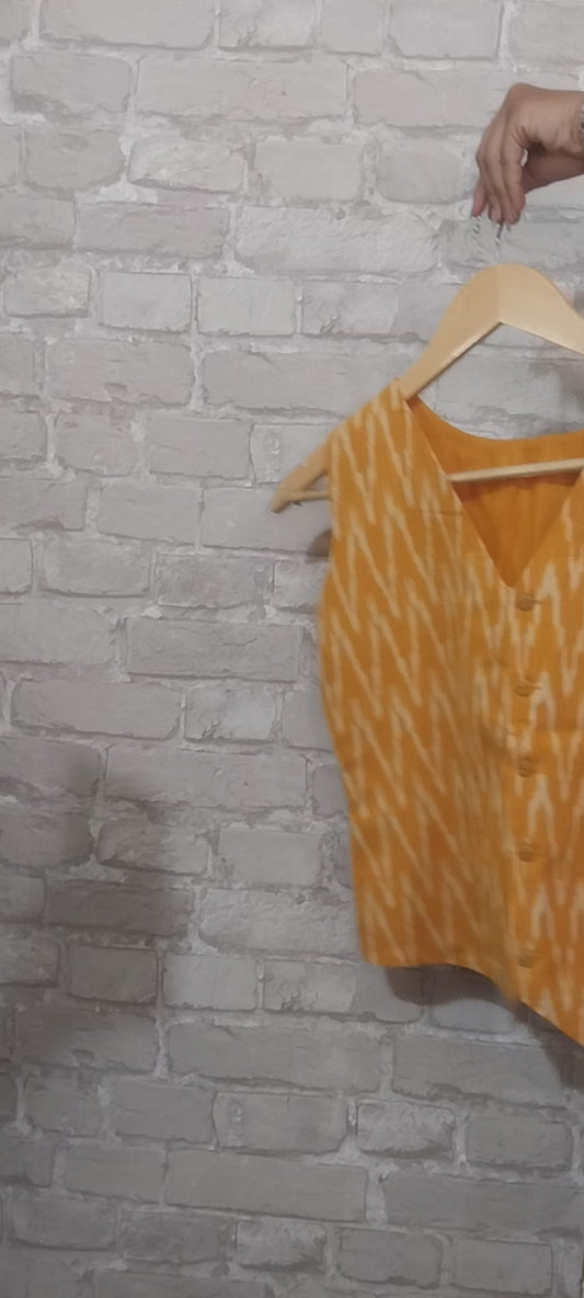Yellow Ikkat Cotton Waistcoat – Neerja Collection