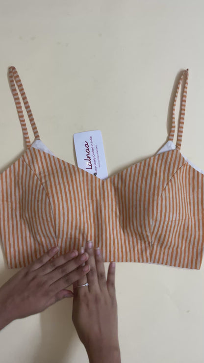 Yellow stripped cotton spaghetti blouse with fusing