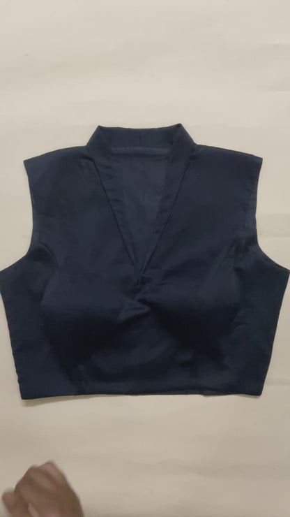 Black modal silk fusing blouse with blazer collar