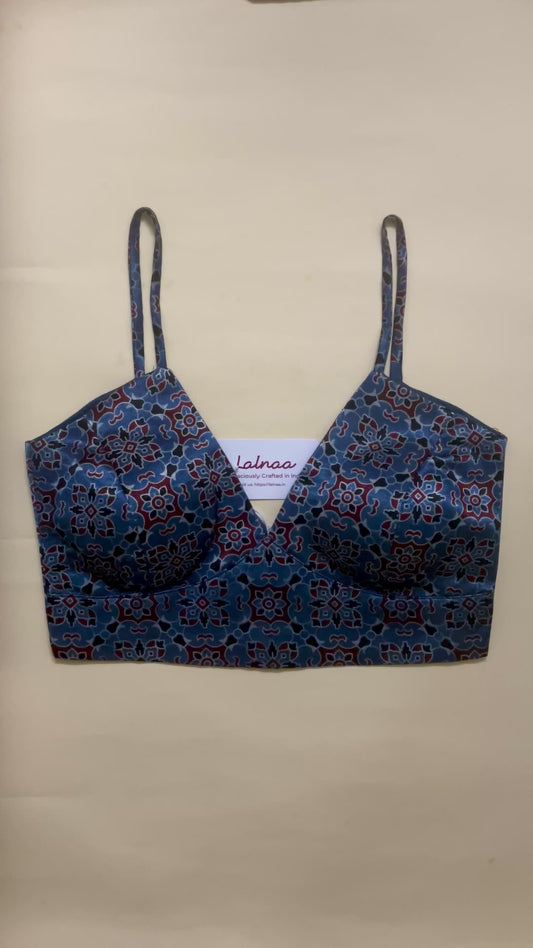 Kaira- rich blue ajrakh spaghetti blouse