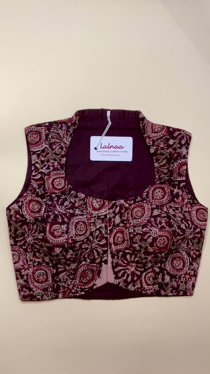 ADDA- Brown KalamKari sleeveless high-neck blouse