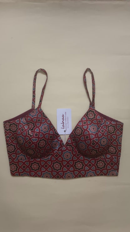 Ajrak Gazi Silk Spaghetti Blouse – Padded, Structured Fit