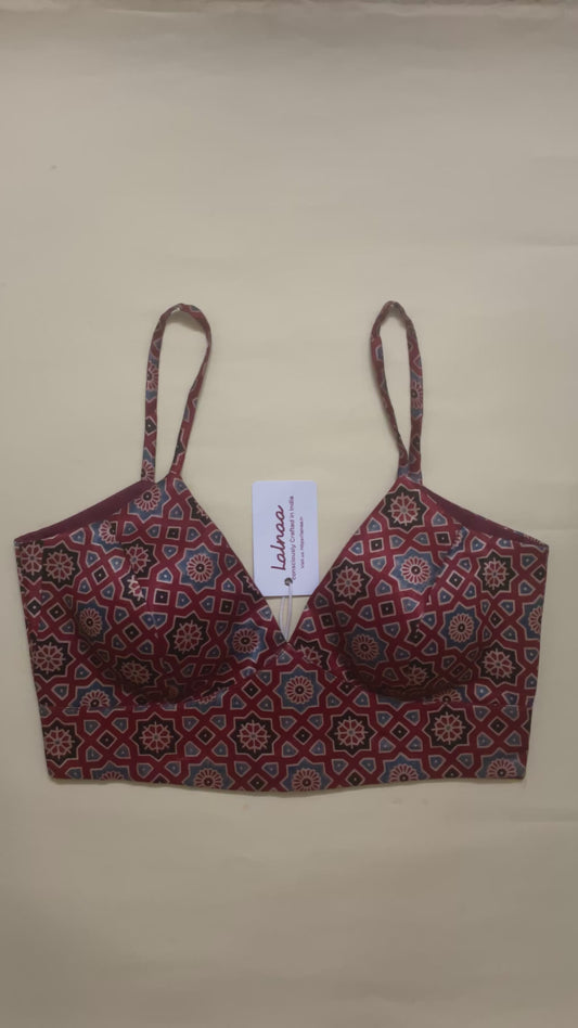 Ajrak Gazi Silk Spaghetti Blouse – Padded, Structured Fit