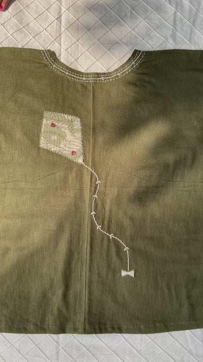 Green kit patchwork and embroidery jacket /overcoat