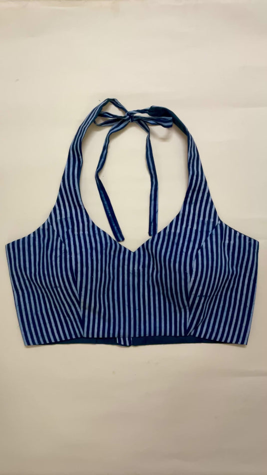 MAYA- halter indigo stripes blouses