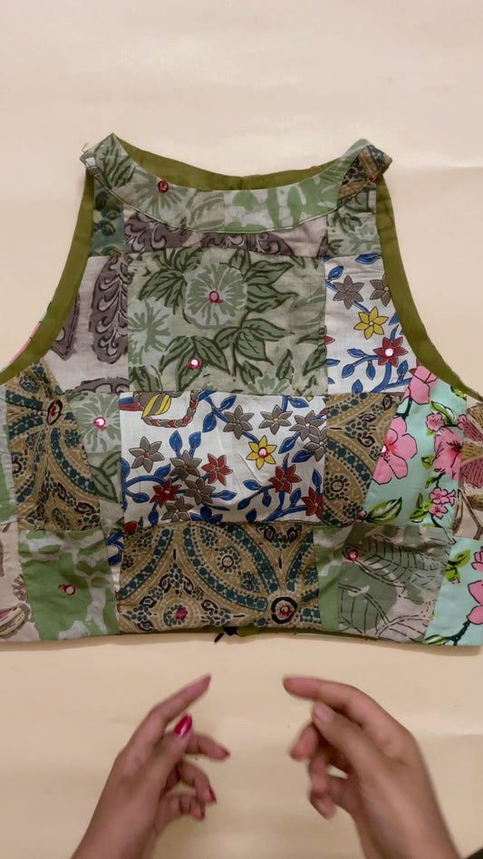 Reva Patchwork Blouse – Green/ yellow